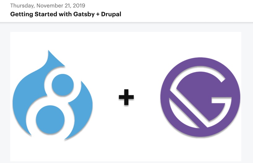 Screenshot of Meetup group event page. Gatsby + Drupal
